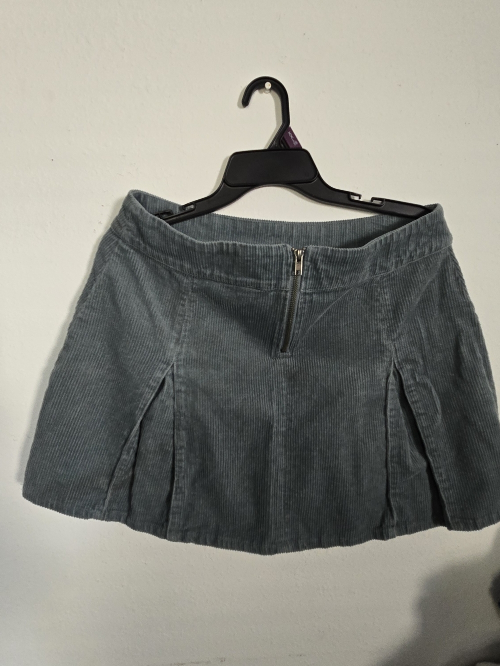 Pleated Corduroy Mini Skirt in Dusty Blue